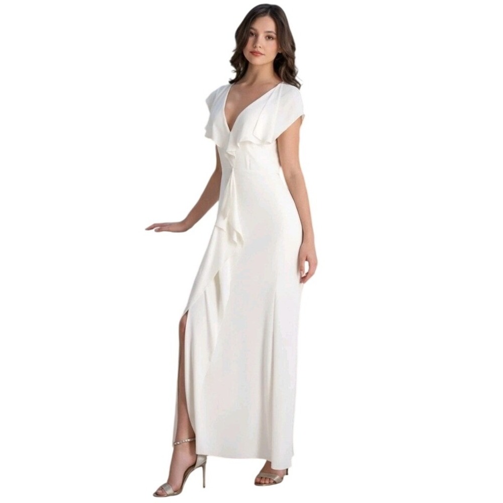 BCBGMAXAZRIA Evette Dress Womens 2 Bridesmaid Formal Maxi Off White Cream